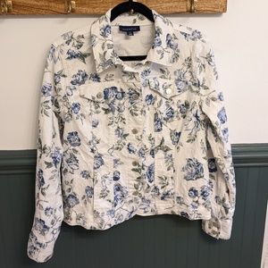 Floral white jean jacket